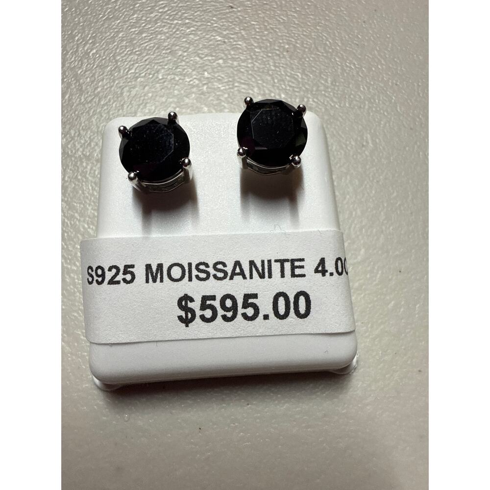 4CT black moissanite studs on sterling silver